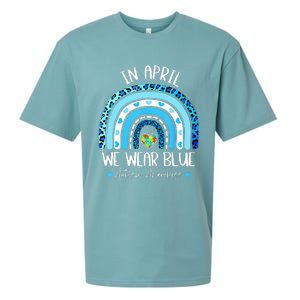 In April We Wear Blue Rainbow Autism Puzzle Sueded Cloud Jersey T-Shirt