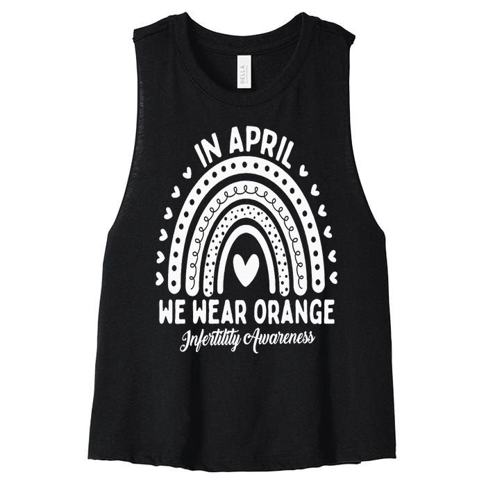 In April We Wear Orange Infertility Awareness Week Women's Racerback Cropped Tank