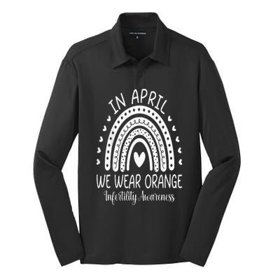 In April We Wear Orange Infertility Awareness Week Silk Touch Performance Long Sleeve Polo