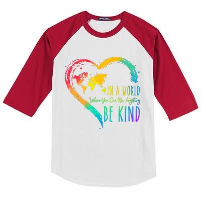 In A World Where You Can Be Anything Be Kind Unity Day Heart Kids Colorblock Raglan Jersey