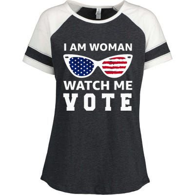 I Am Woman Watch Me Vote Enza Ladies Jersey Colorblock Tee