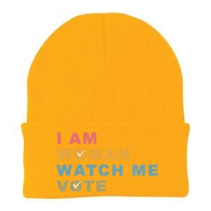 I Am Woman Watch Me Vote For Kamala Harris President 2024 Knit Cap Winter Beanie