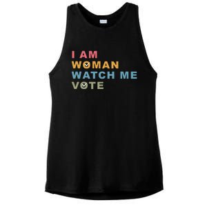 I Am Woman Watch Me Vote For Kamala Harris President 2024 Ladies PosiCharge Tri-Blend Wicking Tank