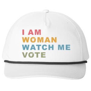 I Am Woman Watch Me Vote For Kamala Harris President 2024 Snapback Five-Panel Rope Hat