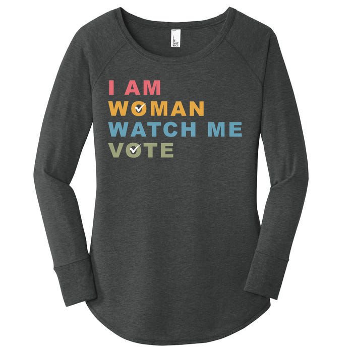 I Am Woman Watch Me Vote For Kamala Harris President 2024 Women's Perfect Tri Tunic Long Sleeve Shirt