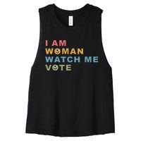 I Am Woman Watch Me Vote For Kamala Harris President 2024 Women's Racerback Cropped Tank