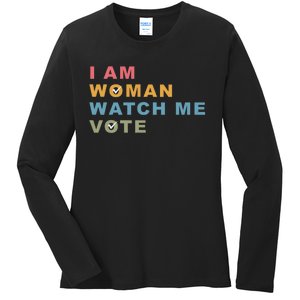 I Am Woman Watch Me Vote For Kamala Harris President 2024 Ladies Long Sleeve Shirt