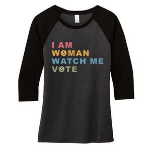 I Am Woman Watch Me Vote For Kamala Harris President 2024 Women's Tri-Blend 3/4-Sleeve Raglan Shirt