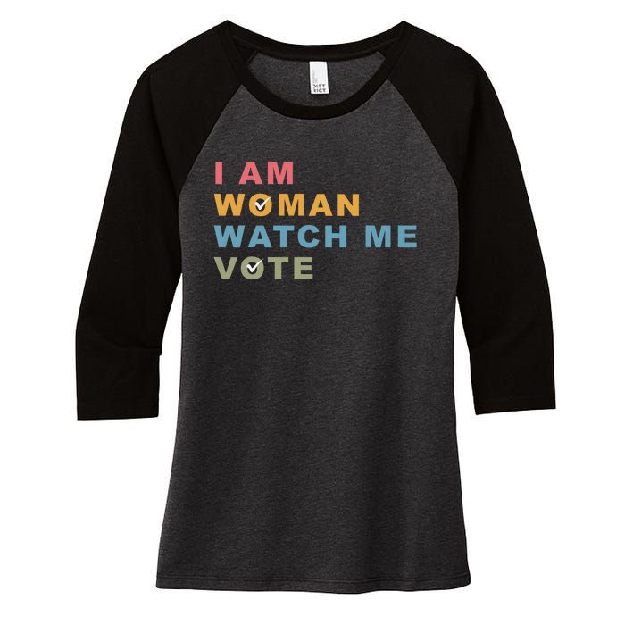 I Am Woman Watch Me Vote For Kamala Harris President 2024 Women's Tri-Blend 3/4-Sleeve Raglan Shirt