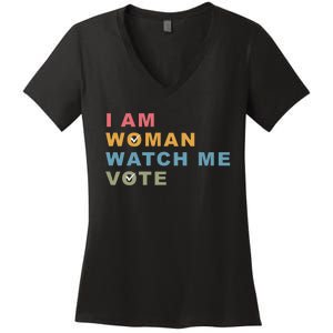 I Am Woman Watch Me Vote For Kamala Harris President 2024 Women's V-Neck T-Shirt