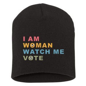 I Am Woman Watch Me Vote For Kamala Harris President 2024 Short Acrylic Beanie