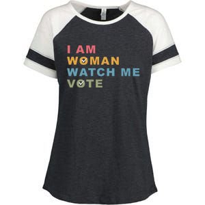 I Am Woman Watch Me Vote For Kamala Harris President 2024 Enza Ladies Jersey Colorblock Tee