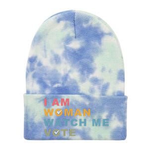 I Am Woman Watch Me Vote For Kamala Harris President 2024 Tie Dye 12in Knit Beanie