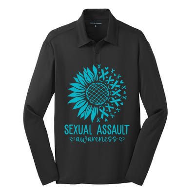 In April We Wear Teal Sexual Assault Awareness Month Silk Touch Performance Long Sleeve Polo