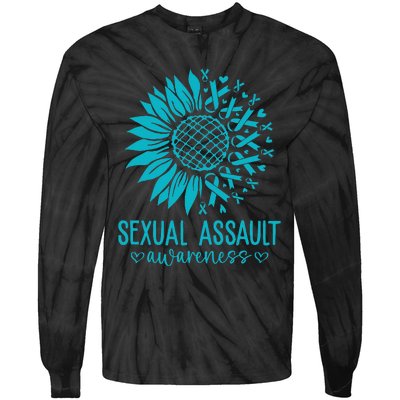 In April We Wear Teal Sexual Assault Awareness Month Tie-Dye Long Sleeve Shirt