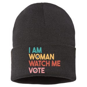 I Am Woman Watch Me Vote Sustainable Knit Beanie