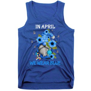 In April We Wear Blue Gnome Floral Autism Awareness Month Gift Tank Top