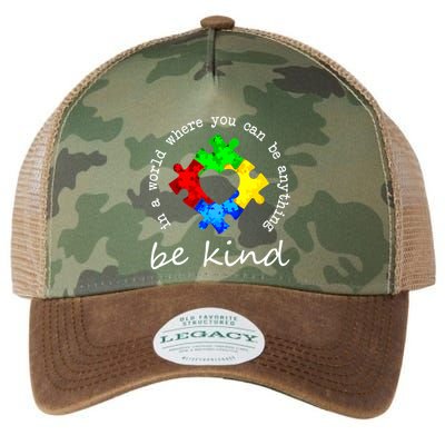 In A World Where You Can Be Anything Be Kind Autism Puzzle Legacy Tie Dye Trucker Hat