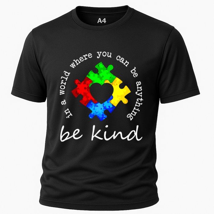 In A World Where You Can Be Anything Be Kind Autism Puzzle Performance Shirt