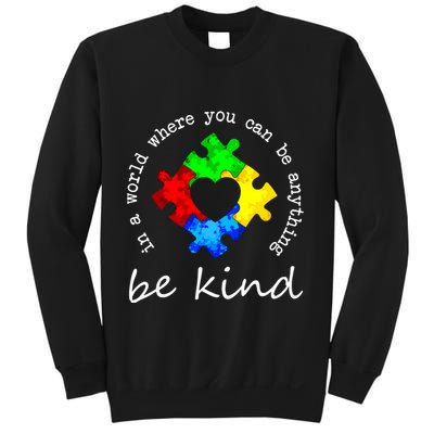 In A World Where You Can Be Anything Be Kind Autism Puzzle Sweatshirt
