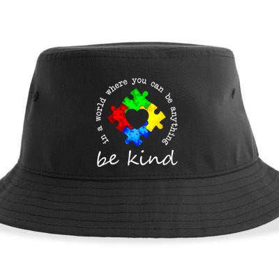 In A World Where You Can Be Anything Be Kind Autism Puzzle Sustainable Bucket Hat