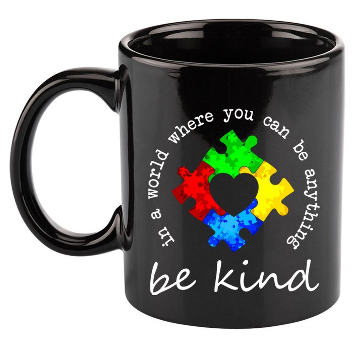 In A World Where You Can Be Anything Be Kind Autism Puzzle 11oz C Handle Ceramic Mug