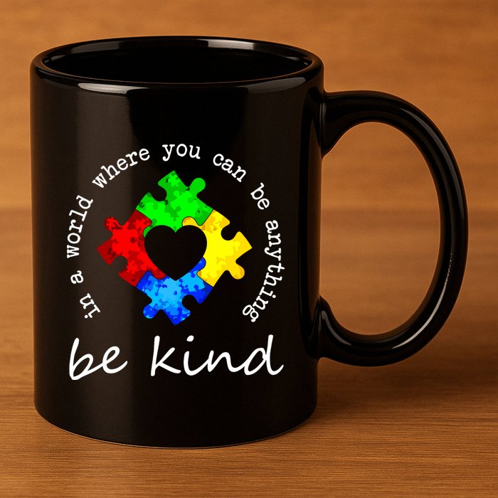 In A World Where You Can Be Anything Be Kind Autism Puzzle 11oz C Handle Ceramic Mug