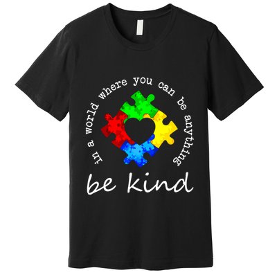 In A World Where You Can Be Anything Be Kind Autism Puzzle Premium T-Shirt