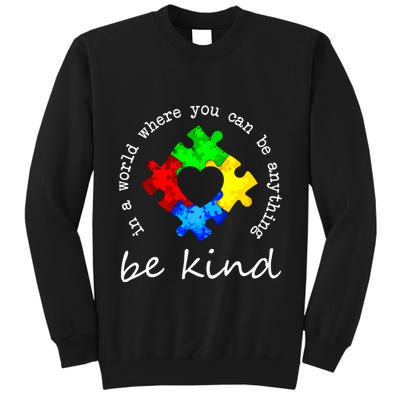 In A World Where You Can Be Anything Be Kind Autism Puzzle Tall Sweatshirt