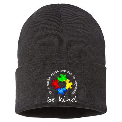 In A World Where You Can Be Anything Be Kind Autism Puzzle Sustainable Knit Beanie