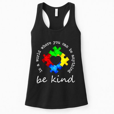 In A World Where You Can Be Anything Be Kind Autism Puzzle Womens Tank Top