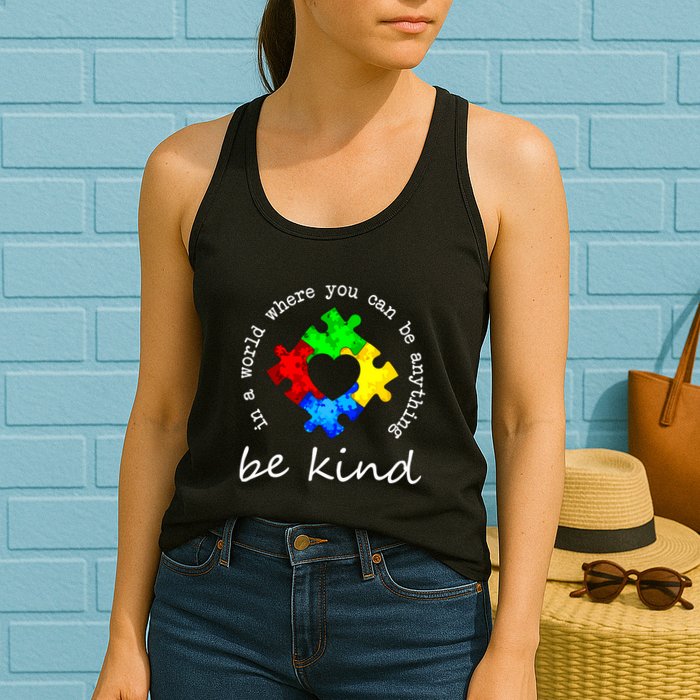 In A World Where You Can Be Anything Be Kind Autism Puzzle Womens Tank Top