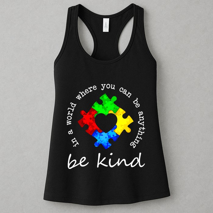 In A World Where You Can Be Anything Be Kind Autism Puzzle Womens Tank Top