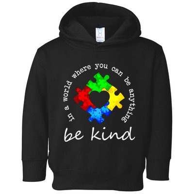 In A World Where You Can Be Anything Be Kind Autism Puzzle Toddler Hoodie