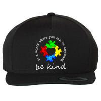 In A World Where You Can Be Anything Be Kind Autism Puzzle Wool Snapback Cap