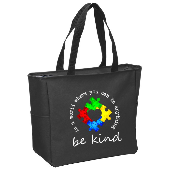 In A World Where You Can Be Anything Be Kind Autism Puzzle Zip Tote Bag