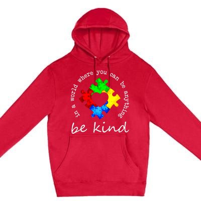 In A World Where You Can Be Anything Be Kind Autism Puzzle Premium Pullover Hoodie