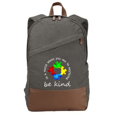 In A World Where You Can Be Anything Be Kind Autism Puzzle Cotton Canvas Backpack