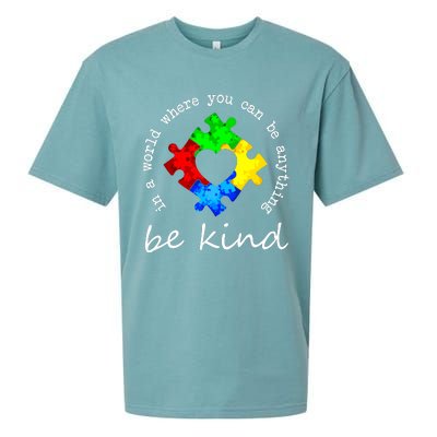 In A World Where You Can Be Anything Be Kind Autism Puzzle Sueded Cloud Jersey T-Shirt