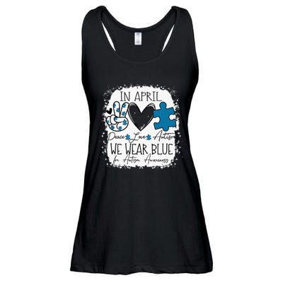 In April We Wear Blue For Autism Awareness Peace Love Autism Ladies Essential Flowy Tank