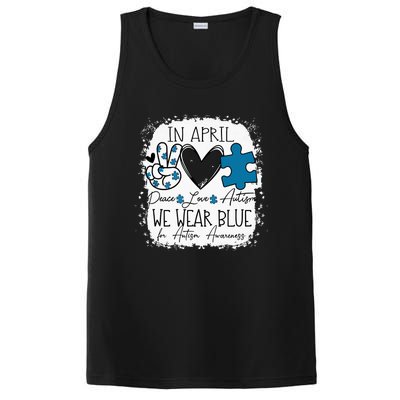 In April We Wear Blue For Autism Awareness Peace Love Autism PosiCharge Competitor Tank