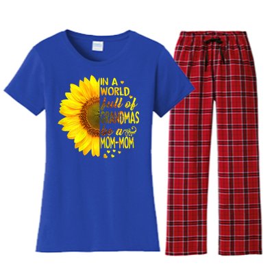 In A World Full Of Grandmas Be Momgiftmom Sunflower Gift Women's Flannel Pajama Set