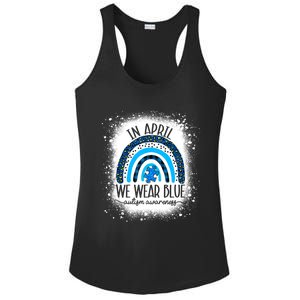 In April We Wear Blue Funny Puzzle Piece Autism Awareness Ladies PosiCharge Competitor Racerback Tank