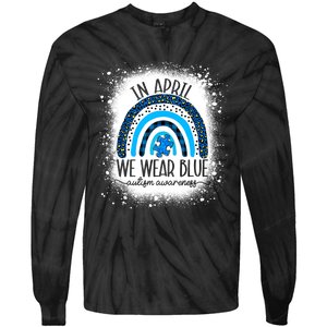 In April We Wear Blue Funny Puzzle Piece Autism Awareness Tie-Dye Long Sleeve Shirt