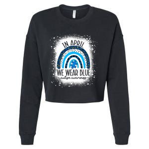 In April We Wear Blue Funny Puzzle Piece Autism Awareness Cropped Pullover Crew