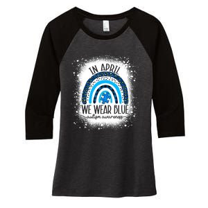 In April We Wear Blue Funny Puzzle Piece Autism Awareness Women's Tri-Blend 3/4-Sleeve Raglan Shirt