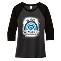 In April We Wear Blue Funny Puzzle Piece Autism Awareness Women's Tri-Blend 3/4-Sleeve Raglan Shirt