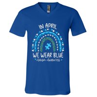 In April We Wear Blue Rainbow Autism Awareness Month Shirt V-Neck T-Shirt