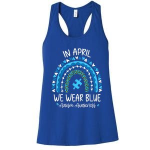 In April We Wear Blue Rainbow Autism Awareness Month Shirt Women's Racerback Tank