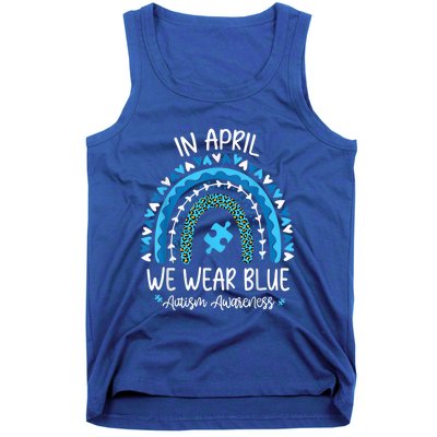 In April We Wear Blue Rainbow Autism Awareness Month Shirt Tank Top